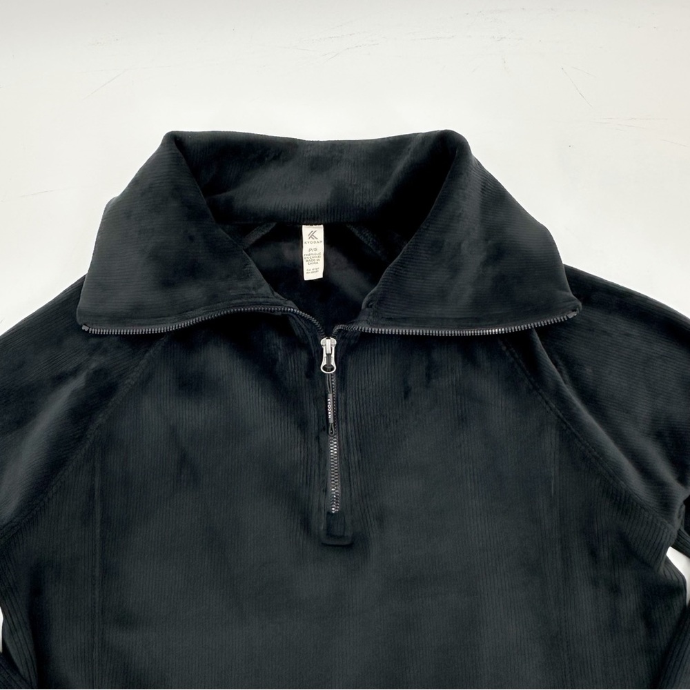 Kyodan Black Ribbed Velour Quarter Zip Cropped Pullover P/S - Picture 4 of 10